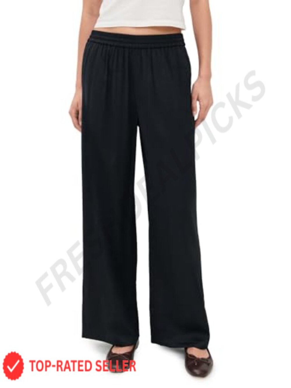 Satin Wide Leg Palazzo Pants High Rise Elastic Drawstring Slacks